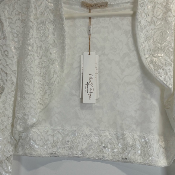 Belle Poque White Lace Cropped Bolero Shrug Long Sleeve Bridal Formal Top 2XL - Picture 4 of 13